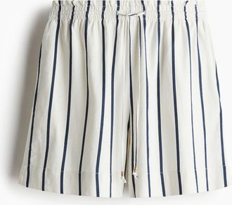 H&M Kordelzugshorts aus Leinenmix - Weiss/Marineblau Gestreift