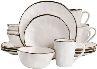 Elama Modern 16 Piece Stoneware Dinnerware Set in White at Nordstrom