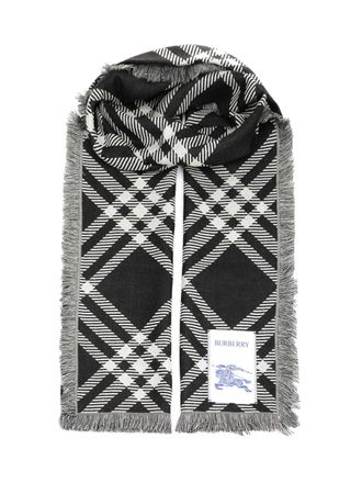 Burberry Wide Silk And Wool Scarf Scarves And Foulards Nero-Donna