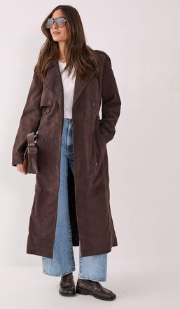 NASTY GAL Womens Real Suede Trench Coat - Chocolate Leather - Size 12 UK