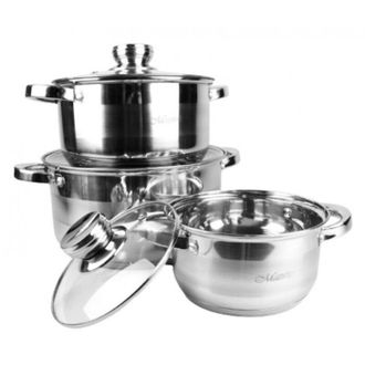 Maestro Mr-2220-6l: Juego De 3 Ollas + Tapas De Acero Inoxidable