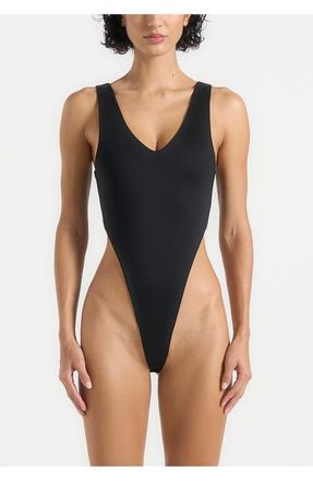 Mani&egrave;re De Voir Noa V-Neck Bodysuit in Black at Nordstrom, Size 16
