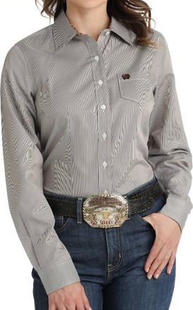 Cinch Womens Tencel Stripe Button Down Long Sleeve Shirt In Purple