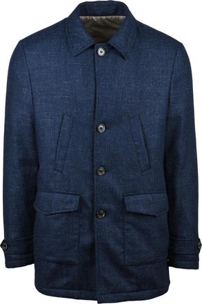 LUIGI BORRELLI NAPOLI Perforated Blue Jacket With Button Closure And Flap Pockets