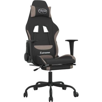 vidaXL Massage Gaming Chair with Footrest Black and Taupe Fabric vidaXL