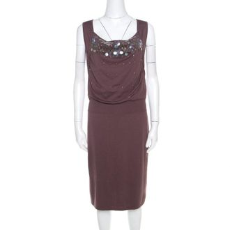 Escada Mauve Silk Cotton Iridescent Paillette Embellsihed Shawn Dress