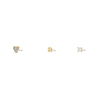 Fossil Womens Initials Gold-Tone Brass Stud Earring Set