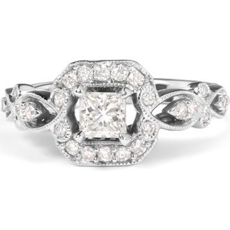 House of Brilliance 14K White Gold Diamond 3/4 Cttw Diamond Halo Style and Woven Shank Engagement Ring at Nordstrom