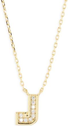 Argento Vivo Cubic Zirconia Initial Pendant Necklace in Gold J at Nordstrom