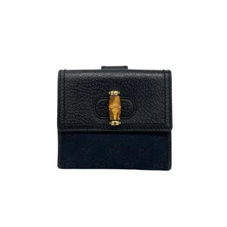 Gucci Black Leather Canvas Bamboo Wallet (Bi-Fold) (Pre-Owned)