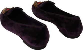 Dolce & Gabbana Womens Heart-Appliqu&eacute; Velvet Loafer Purple Viscose Silk