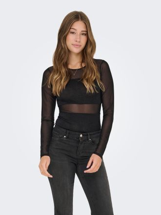 Only Langarmbody ONLY ONLESTHER GLITTER L/S BODY JRS, Damen, Gr. L (40), N-Gr, schwarz, Jersey, Obermaterial: 65% Viskose, 29% metallisierte Fasern, 6% Ela