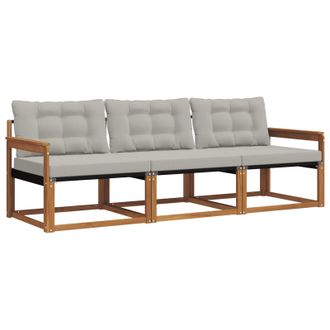 vidaXL Conjunto De Sof&aacute;s De Exterior 3 Pcs Gris Natural Y Claro Vidaxl