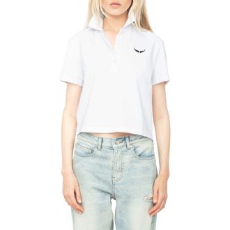 Zadig&Voltaire Mirta Wings Crop Cotton Polo Shirt in White at Nordstrom, Size X-Small