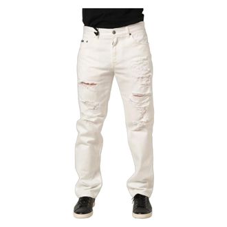 Dolce & Gabbana Slim-fit Jeans, male, White, Size: M Cotton Distressed Straight Denim Jeans