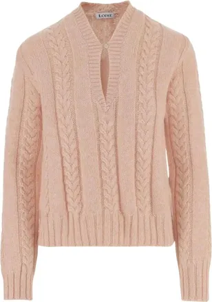 Loewe Trui van wol - Dames - V-hals truien - Roze - M - Wol - Truien & Vesten