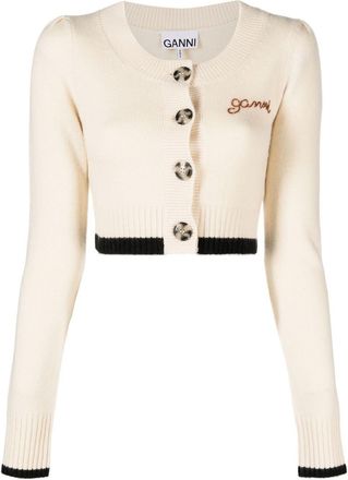 Ganni cropped round-neck cardigan - women - Wool/Cashmere - M - Neutrals