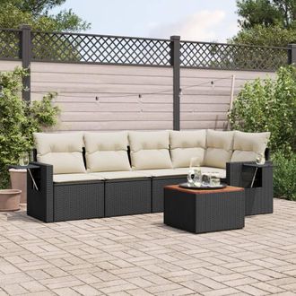 vidaXL Vidaxl - Set De Sof&aacute;s De Jard&iacute;n 6 Piezas Y Cojines Rat&aacute;n Sint&eacute;tico Negro