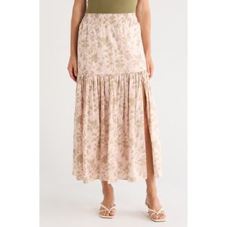 Elie Tahari Smocked Waist Tiered Midi Skirt in Wallpaper Print at Nordstrom Rack, Size X-Small