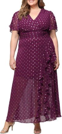 S.L. Fashions Flutter Sleeve Fil Coup&eacute; Maxi Dress in Italian Plum at Nordstrom, Size 14W