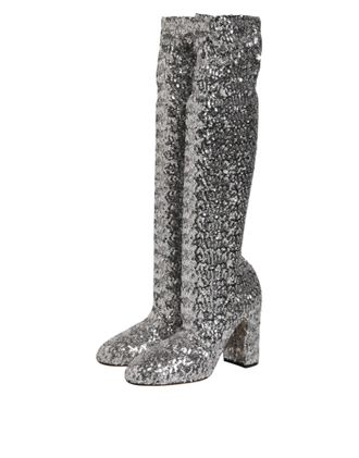 Dolce & Gabbana Sequin-Embellished Boot - Silver