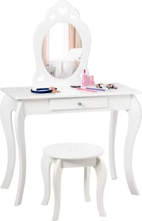 Costway Costway Tocador Con Taburete Y Espejo Para Ni&ntilde;a De Madera 70x57x105 Cent&iacute;metros Mesa De Maquillaje Con Caj&oacute;n (blanco)