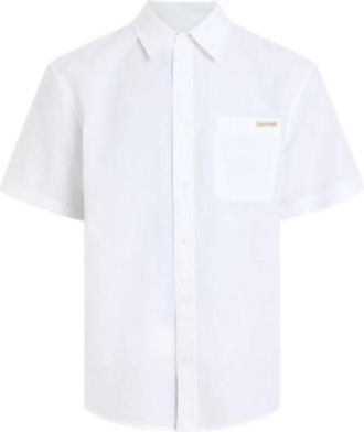 Calvin Klein J30J327296 Shirt met korte mouwen - Heren - Korte mouwen Overhemden - Wit - M - Katoen - Overhemden