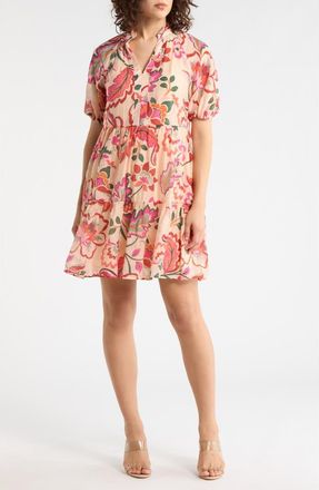Halogen Floral Puff Sleeve Dress in Peach Multi at Nordstrom Rack, Size X-Large
