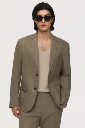 H&M Slim Fit Linen Jacket in Khaki Green at Nordstrom, Size 44