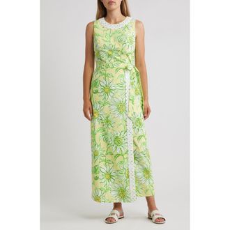 Lilly Pulitzer Fresia Lace Detail Stretch Cotton Maxi Dress in Limoncello Sunbelievable at Nordstrom, Size 00