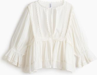 H&M Baumwollbluse mit Spitzenbesatz - Weiss