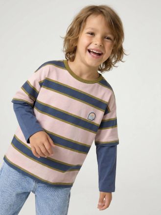 Vertbaudet Gestreiftes Jungen Langarmshirt im Lagenlook mittelblau