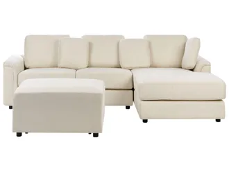 Beliani Beliani - Divano Ad Angolo Con Pouf In Tessuto Beige Chiaro Lato Sinistro Kohlo