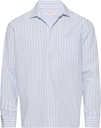 Orlebar Brown Mens Shanklin Long Sleeve Shirt In Serenity Blue / White