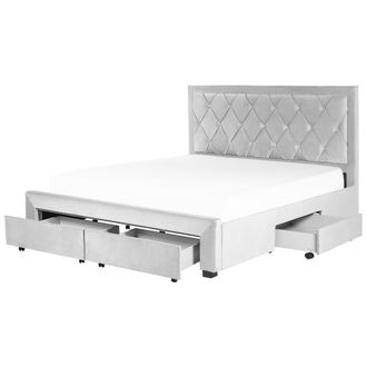 Beliani Cama Con Almacenaje De Terciopelo Gris Claro 180 X 200 Cm Cajones Cabecero Alto Capiton&eacute; Glamuroso Lievin