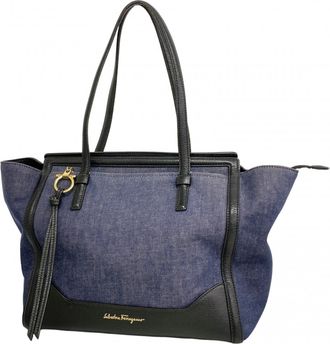 Ferragamo Navy Denim Tote Bag (Pre-Owned)