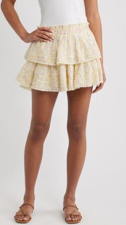 LoveShackFancy Layered Ruffle Miniskirt in Lemon Spritz at Nordstrom, Size X-Small