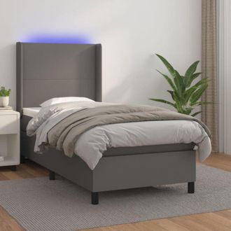 vidaXL Vidaxl - Cama Box Spring Y Colch&oacute;n Led Cuero Sint&eacute;tico Gris 90x190 Cm