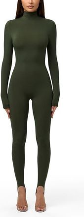 Naked Wardrobe Long Sleeve Stirrup Jumpsuit in Noir Green at Nordstrom, Size X-Small