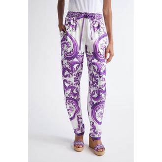 Dolce & Gabbana Majolica Silk Pants in H15Dq Maiolica 3L Viola at Nordstrom, Size 6 Us