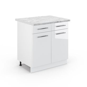 Vicco Mueble Bajo De Cocina Fame-line, Blanco Alto Brillo, 80 Cm, Et M&aacute;rmol