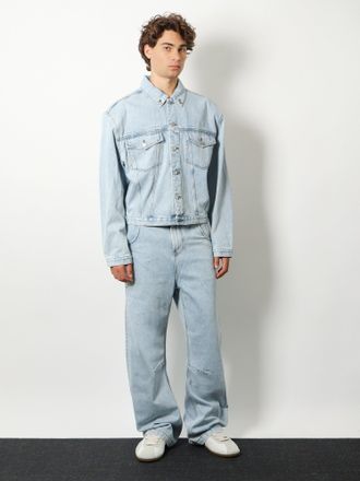 Entire studios Mens Cotton Jeans With Back Leather Logo Patch Blue
