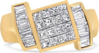 House of Brilliance 14K Yellow Gold 1 5/8 Cttw Invisible-Set Princess and Baguette Diamond Cocktail Band Ring