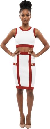 Balmain White Color Block Knee Length Skirt