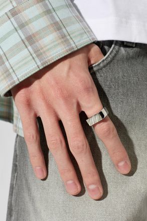 Off-white Brass Signet Ring, Mens, Silver