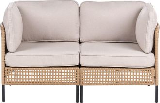 Beliani Outdoor Sofa Light Beige PE Rattan 2 Seater Metal Frame with Seat Backrest Cushions Water-repellent Olefin Modern Style Garden Patio Terrace OMEGANA