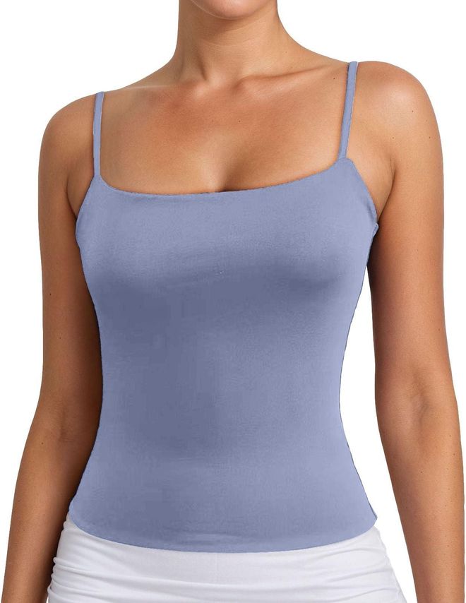 Womens Basic Double Lined Scoop Neck Tank Tops Adjustable Cami Tank Summer Sleeveless Tank Tops for Women