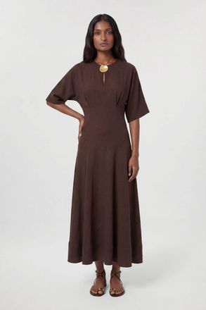Karen Millen Womens Modal Drop Waist Midi Dress - Chocolate - Size 18 UK