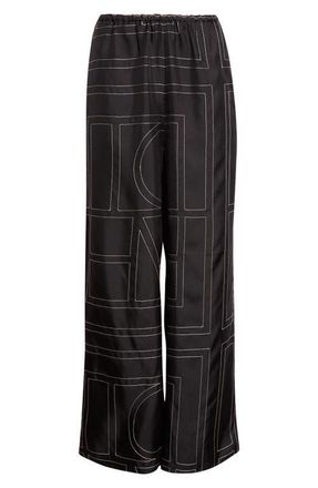 Toteme Monogram Organic Silk Pajama Pants in Black at Nordstrom, Size 10 Us
