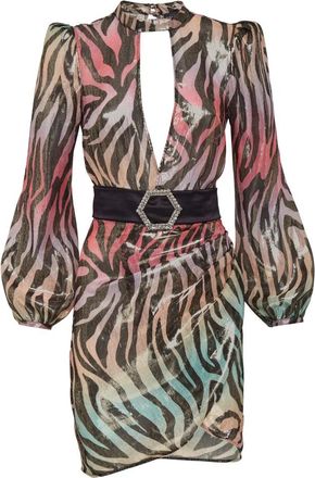 Philipp Plein Short Dress Jungle - Dames - Feestkleedjes - Veelkleurig - XL - Satijn - Kleedjes